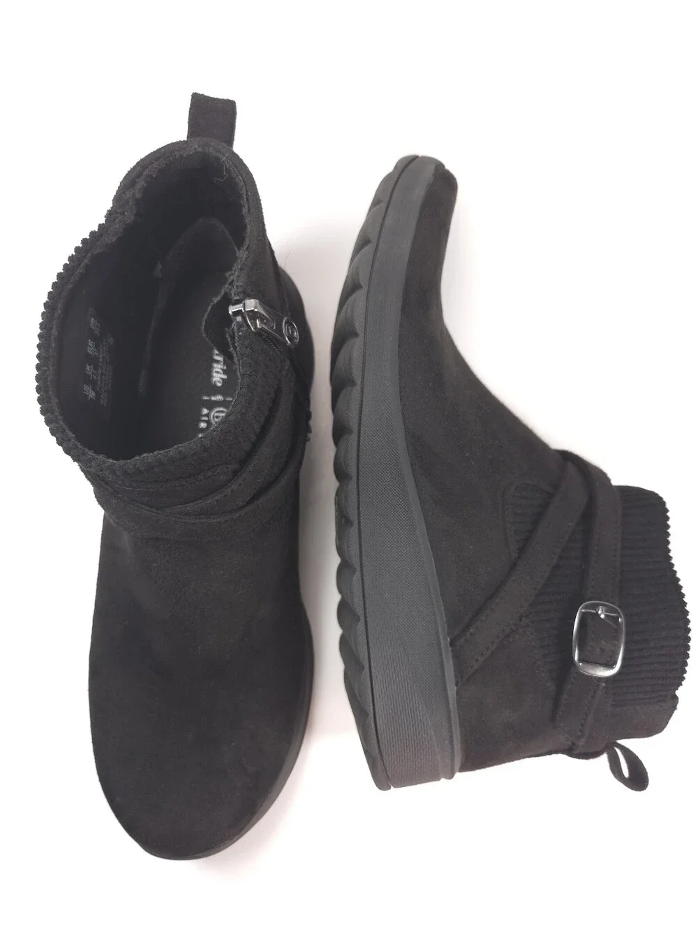 Bzees Guilder Black Stretch Fabric Ankle Bootie w/ Buckle Strap Sz 7